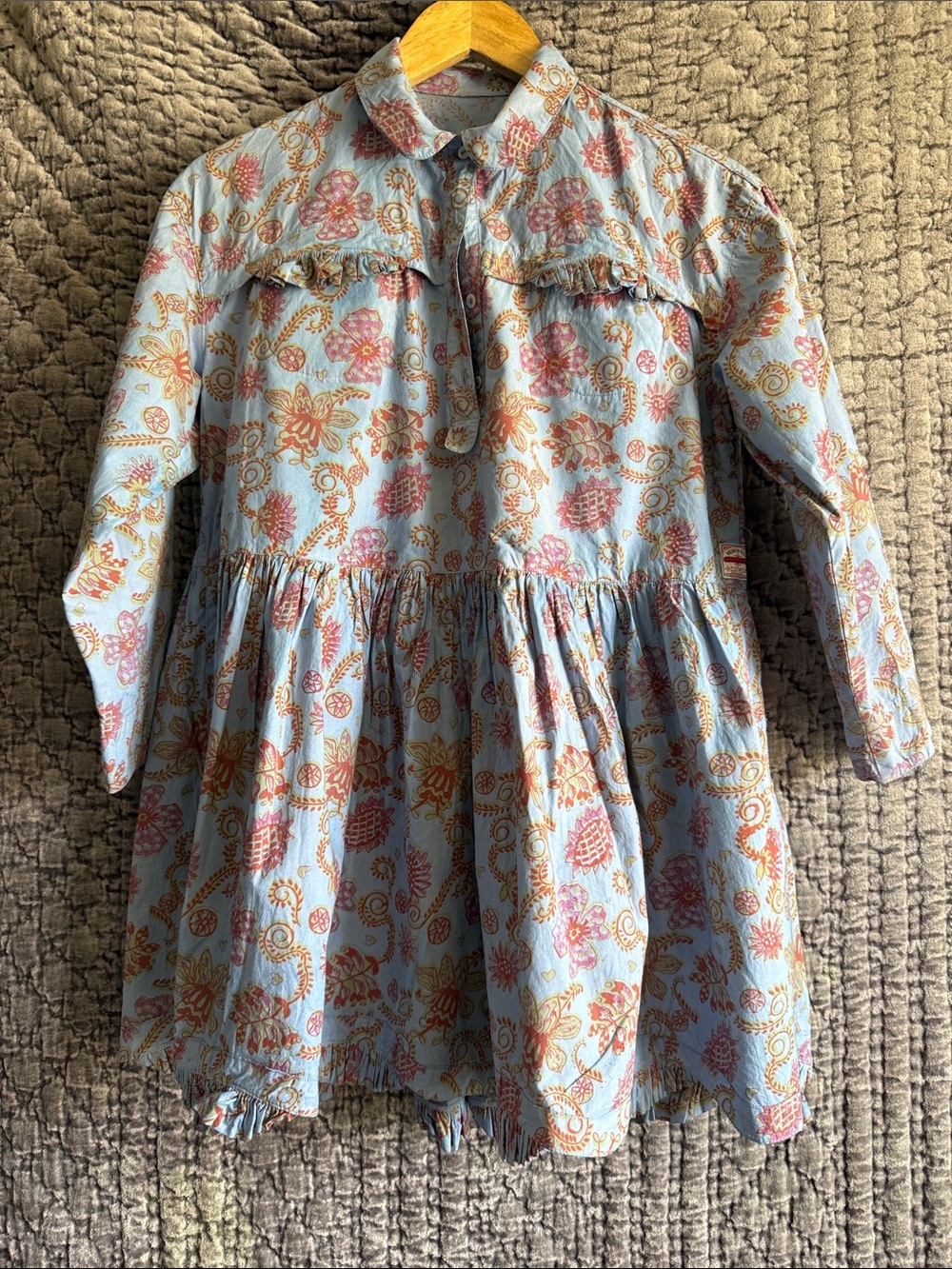 Oilily Light Blue Dress with Pink and Gold Floral Print100%Cotton